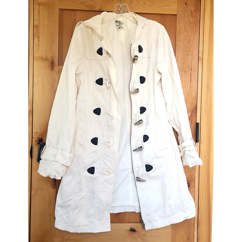 Anthropologie Tulle Cream White Cotton MEDIUM Trench Coat Hood‎ Quiet Luxury M - Picture 2 of 8